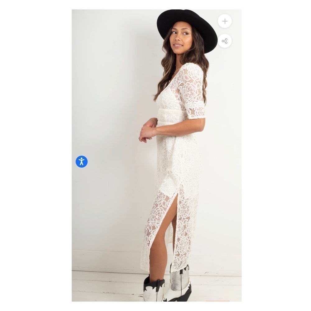 For Love & Lemons White Lace Midi Dress Open Back Bridal S NWT - Picture 10 of 15
